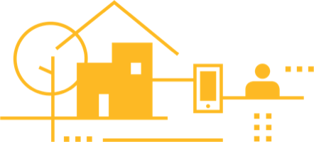 An illustration of a home, smartphone and person